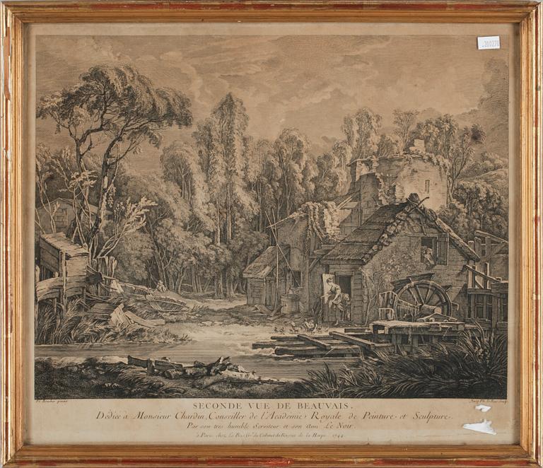 PER GUSTAF FLODING resp JACQUES-PHILIPPE LEBAS, 2+1, gravyrer, efter François Boucher, dat 1744-62 i trycket.