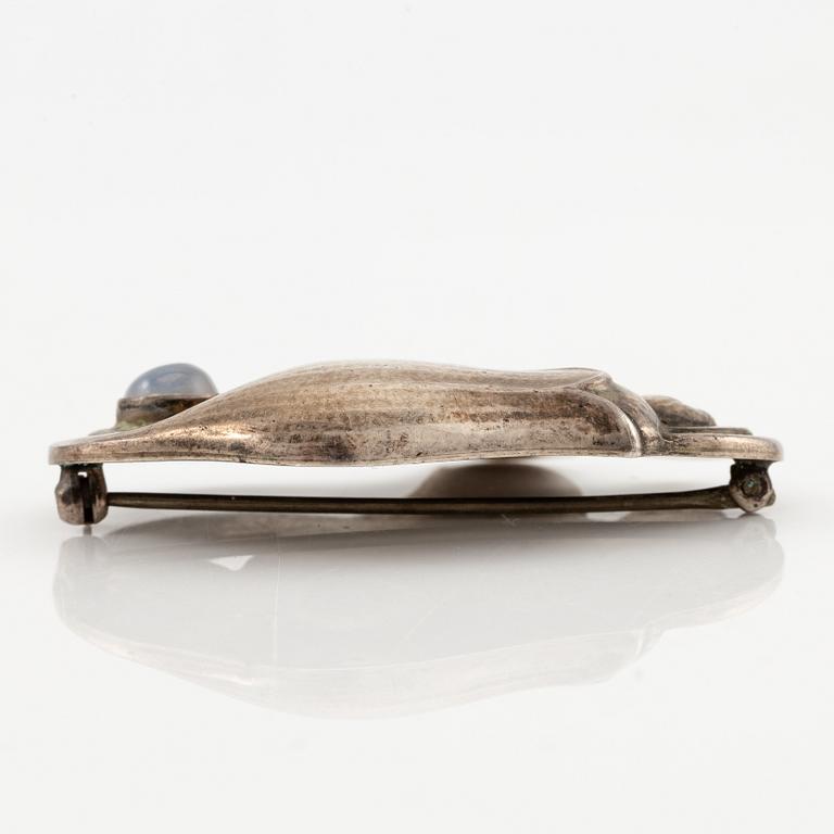 Georg Jensen, a brooch, silver with cabochon-cut moonstone. After 1945.