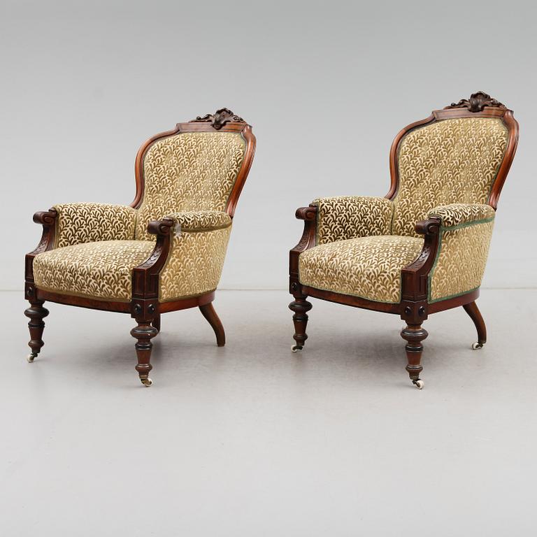 FÅTÖLJER, 1 par, 1800-talets andra hälft.