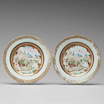 638. Two famille rose export dinner plates, Qing dynasty, Qianlong (1736-95).