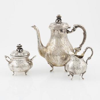 A three piece silver coffee set by Hultman A/B J L, Stockholm.