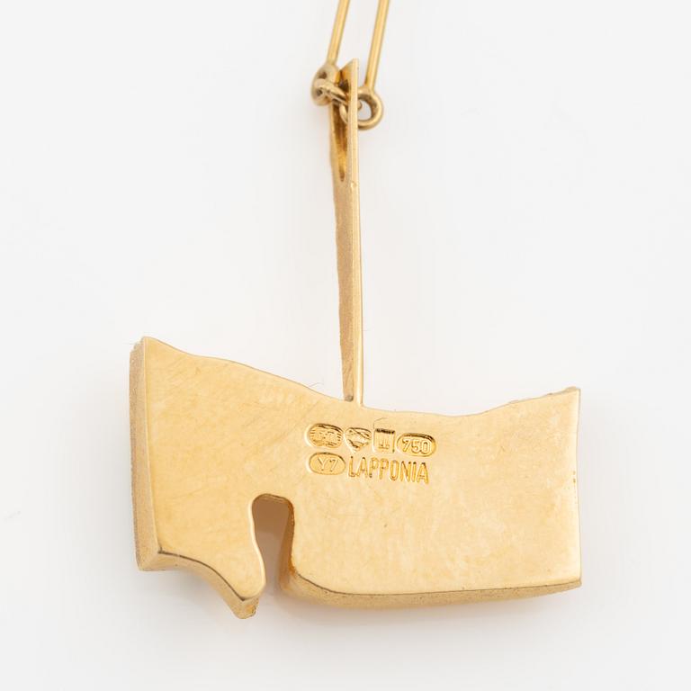 Björn Weckström, necklace, 18K gold with green stone, Finland 1976. For Lapponia.