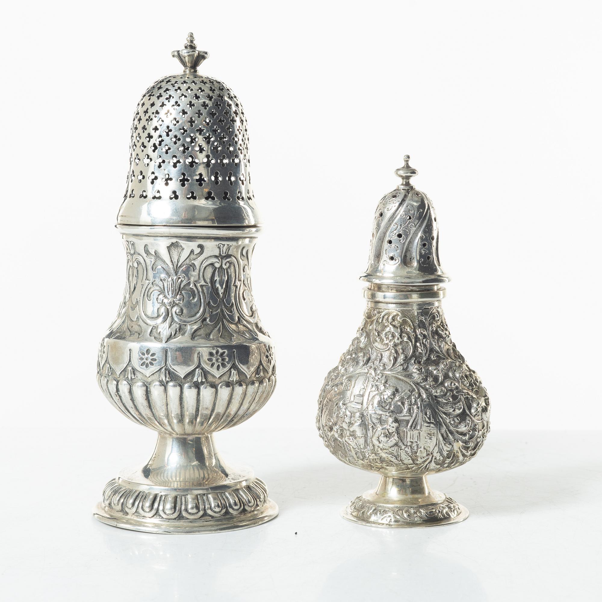 Two silver shakers, including with mark of JL Hultman, Stockholm 1949.