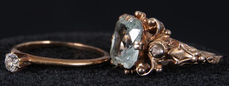 RINGAR, 2 st, 18K resp 14K guld, bl a briljant.