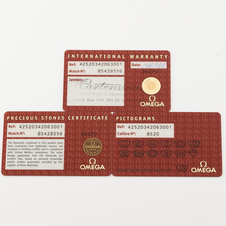 Omega, De Ville, Ladymatic, Co-Axial, "Diamond Dial", wristwatch, 34 mm.