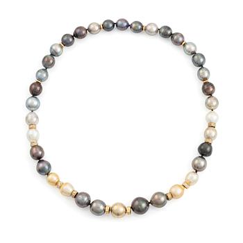 444. A cultured Tahiti- and South Sea pearl necklace.