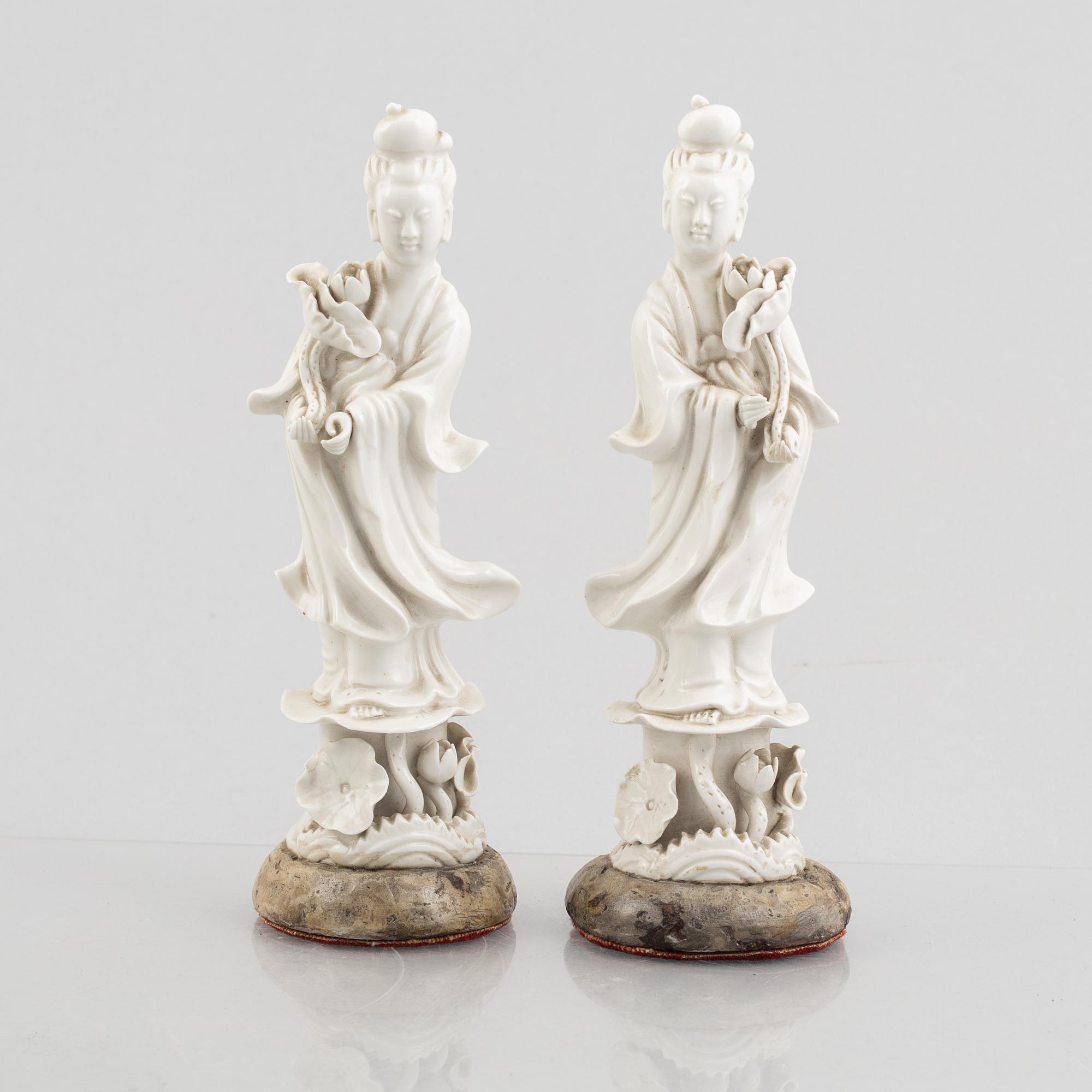 A pair of blanc de Chine porcelain figures, 20th century.