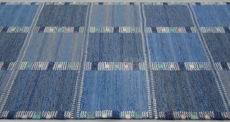 Barbro Nilsson, matto, a runner, Falurutan starkblå, flat weave, ca 532,5 x 81,5-83,5 cm, signed AB MMF BN.