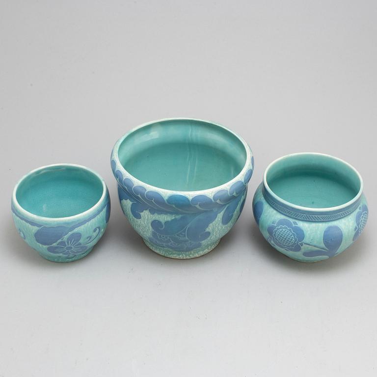 JOSEF EKBERG, three 'Sgrafitto' ceramic plant pots from Gustavsberg, 1920-1.