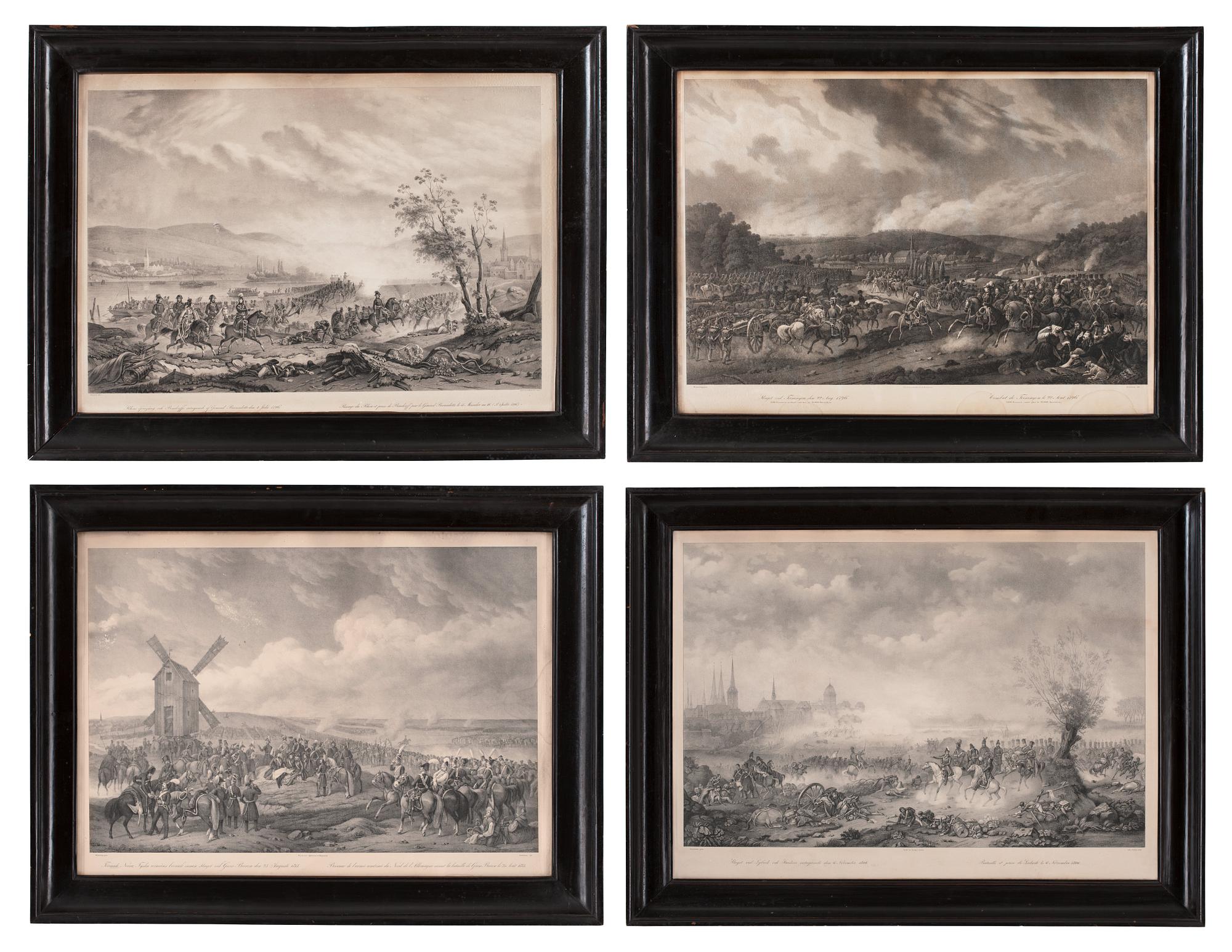Alexander Clemens Wetterling & Carl Andreas Dahlström Efter, "Slaget vid Feiningen den 22 Aug 1796","Rehns öfvergång och Bendorffs intagande af General Bernadotte den 4 Julii 1796".