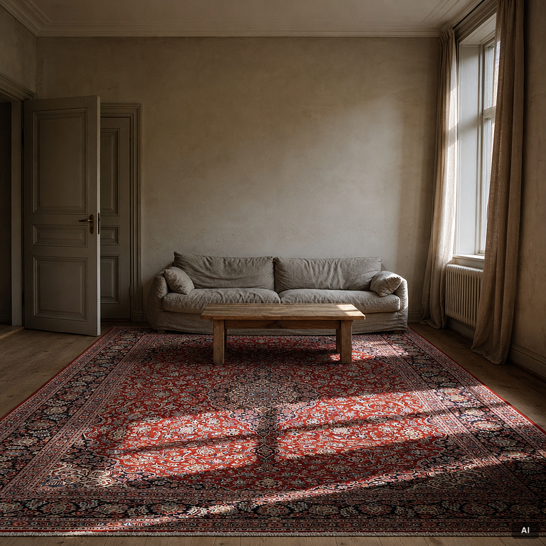 Carpet, Keshan, semi-antique, signed, 439 x 316 cm.
