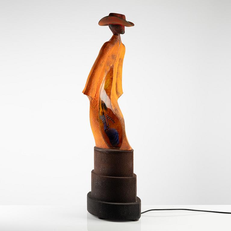 Kjell Engman, "Man in Trenchcoat" a unique cast glass sculpture, from the "Catwalk" series, Kosta Boda, Sweden.