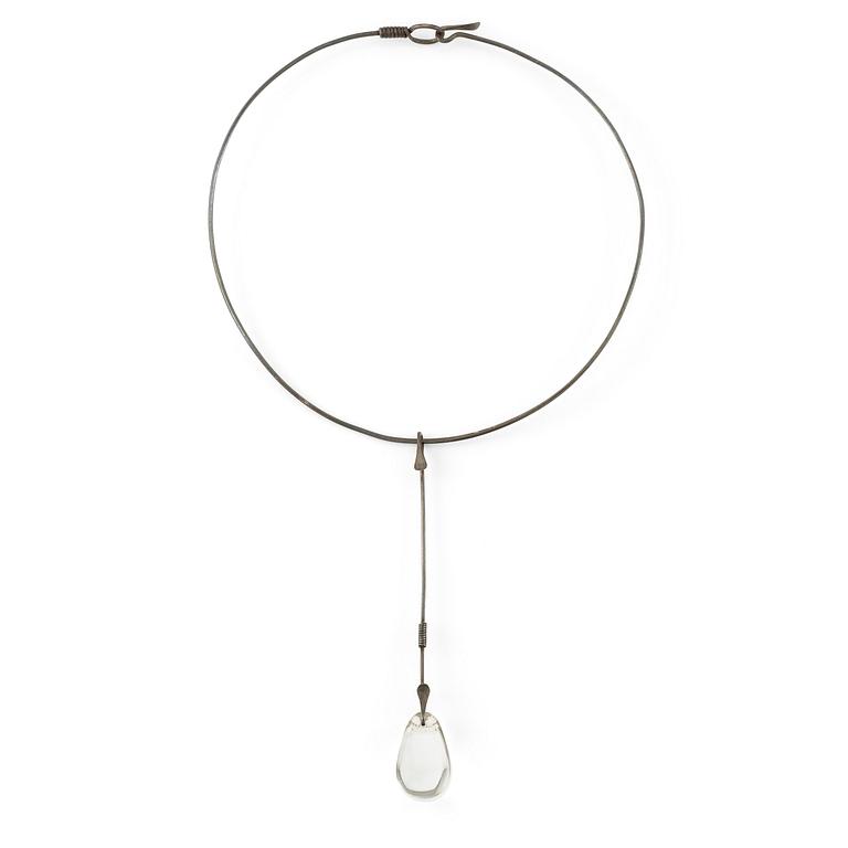 Vivianna Torun Bülow-Hübe, a necklace, silver with a glass drop, excecuted in her own studio most likely 1950's.