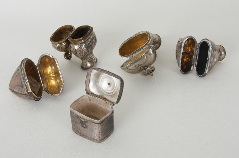 LUKTDOSOR, 5 st, silver samt PARFYMFLACON, glas.