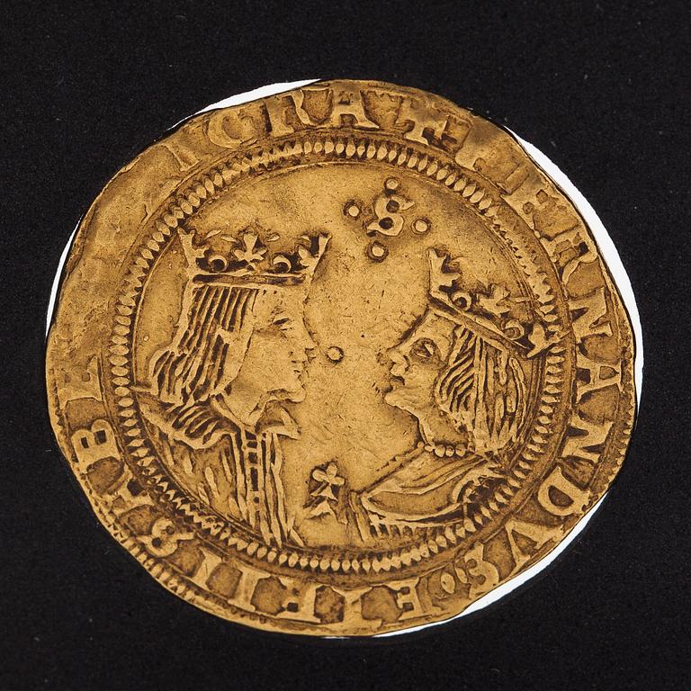 Coin, 2 ducats, Ferdinand V and Isabella I, gold 99%.