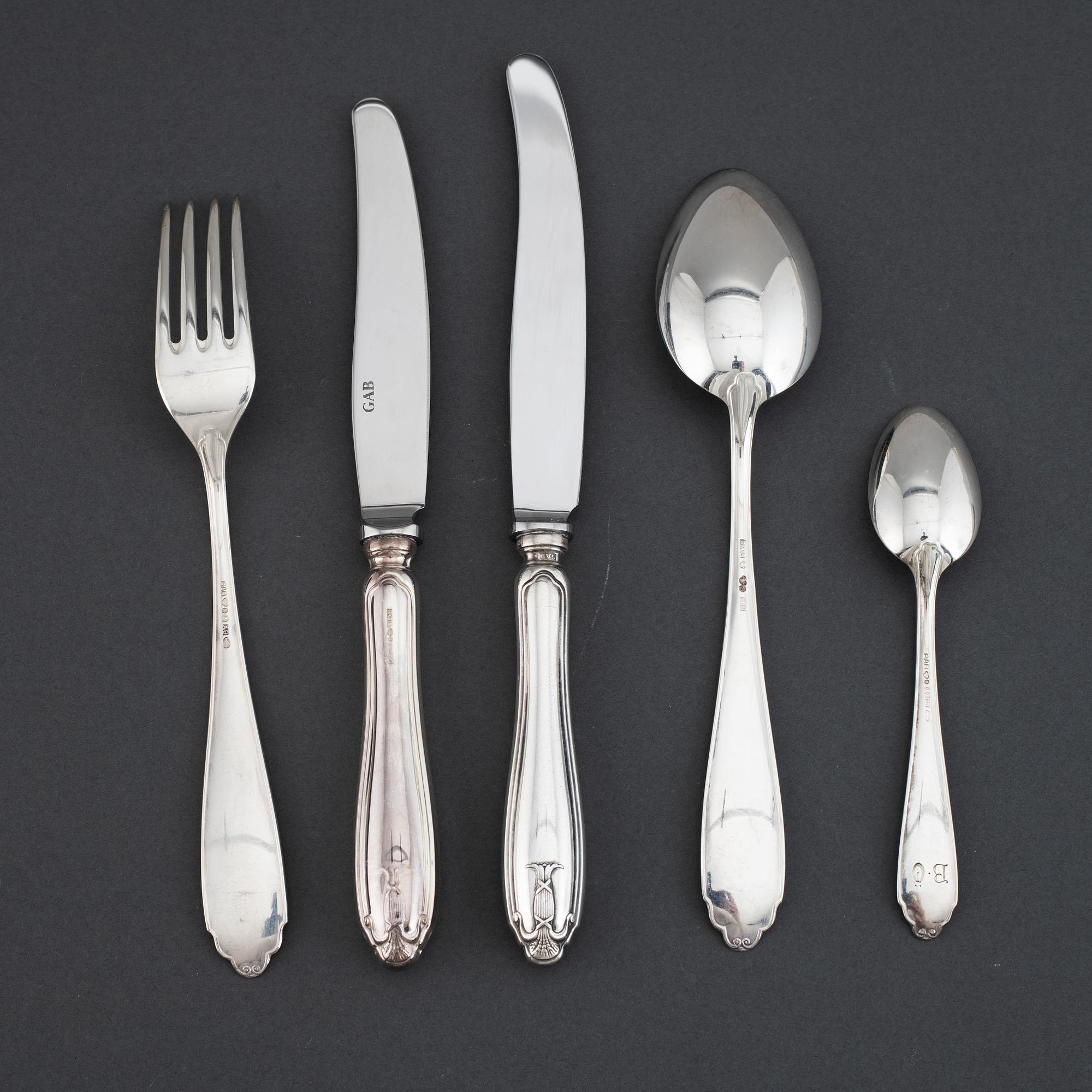 GAB, a 'Vasa' part silver cutlery, Stockholm, second half of the 20th century (44 pieces).