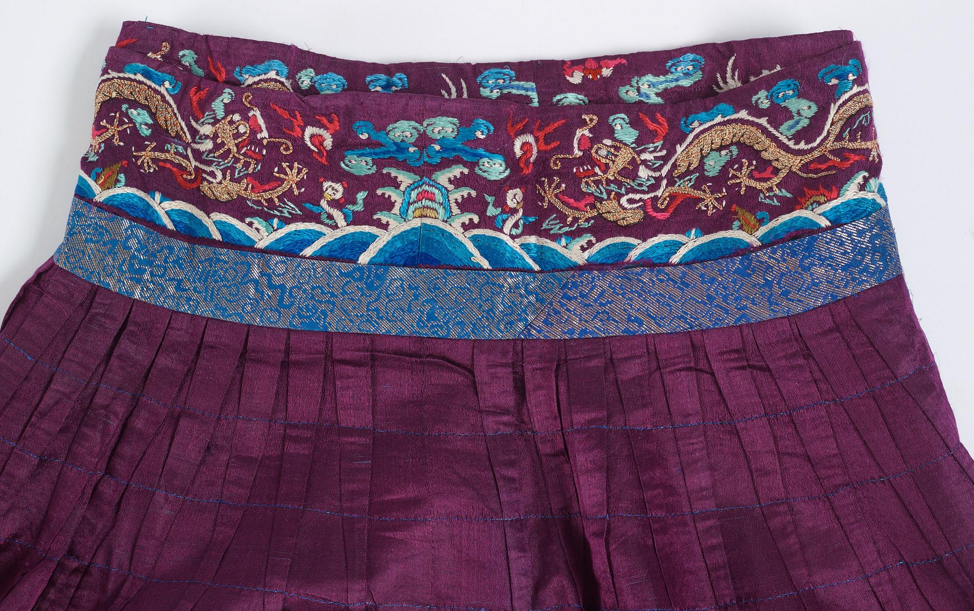 An embroidered silk skirt, Qing dynasty (1644-1912).