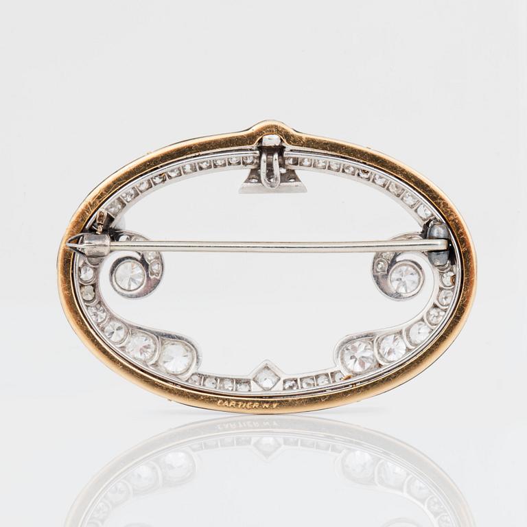 BROSCH, Art Deco, signerad Cartier N.Y, med gammalslipade diamanter samt emalj.