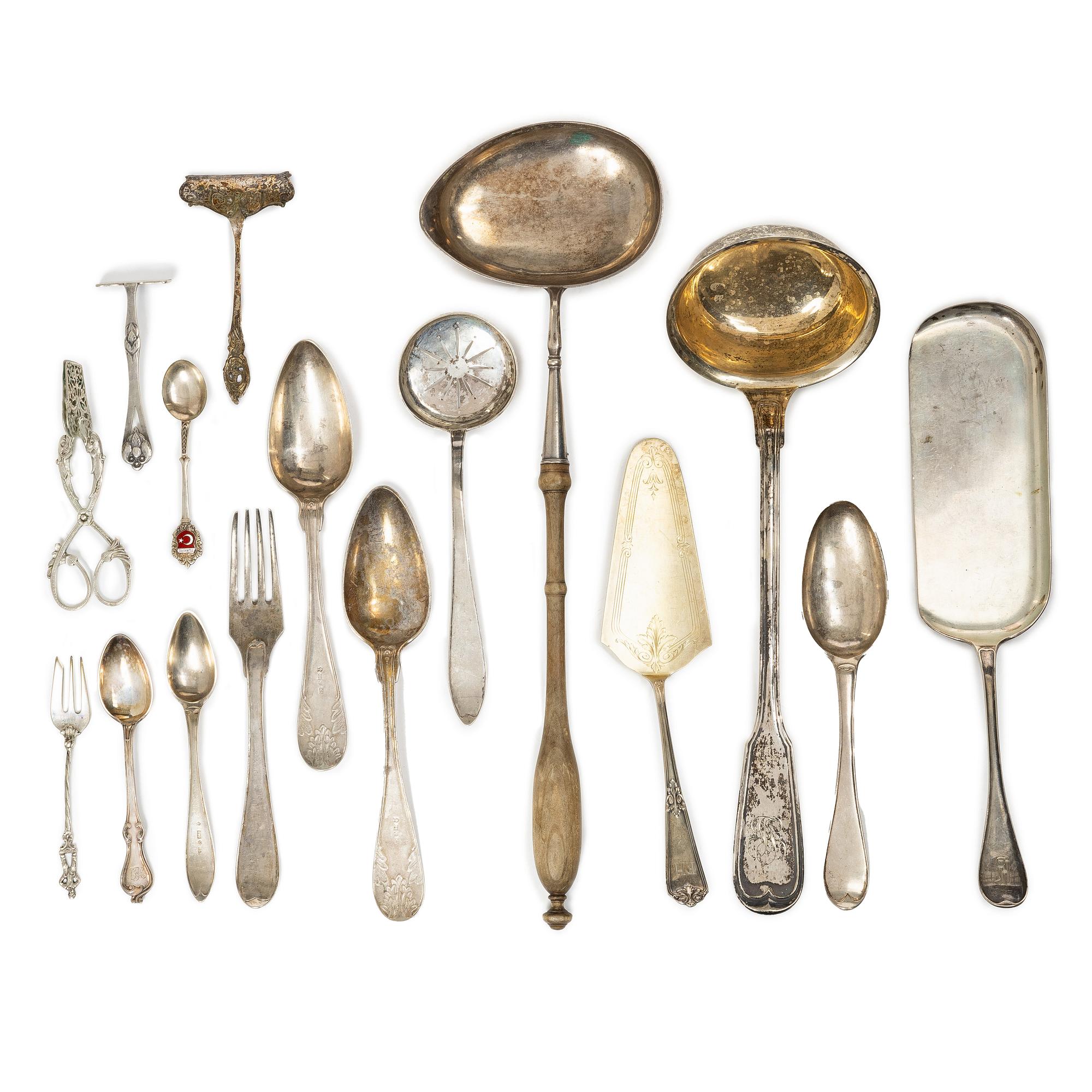 Cutlery, 30 pieces, silver, including Sweden, 19th century.