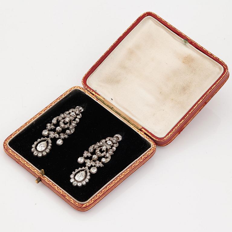 A pair of 19th century earpendant set with old-cut diamonds.