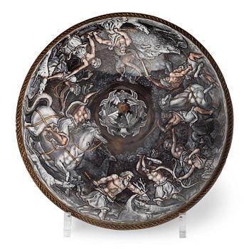 1306. A Limoges 16th/17th century painted enamel on copper lid.