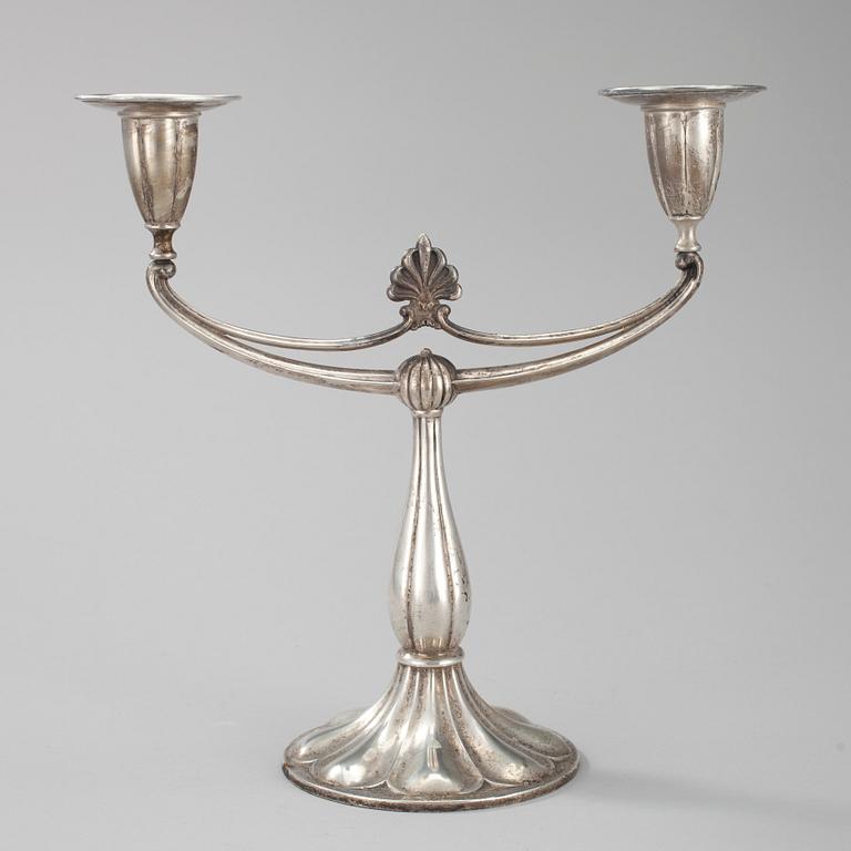 LJUSSTAKE FÖR TVÅ LJUS, silver, Tavastehus 1931.