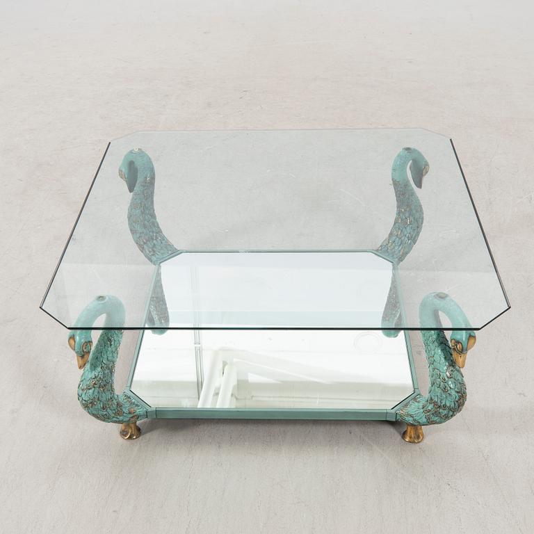 A late 20th century glass and metal coffee table.