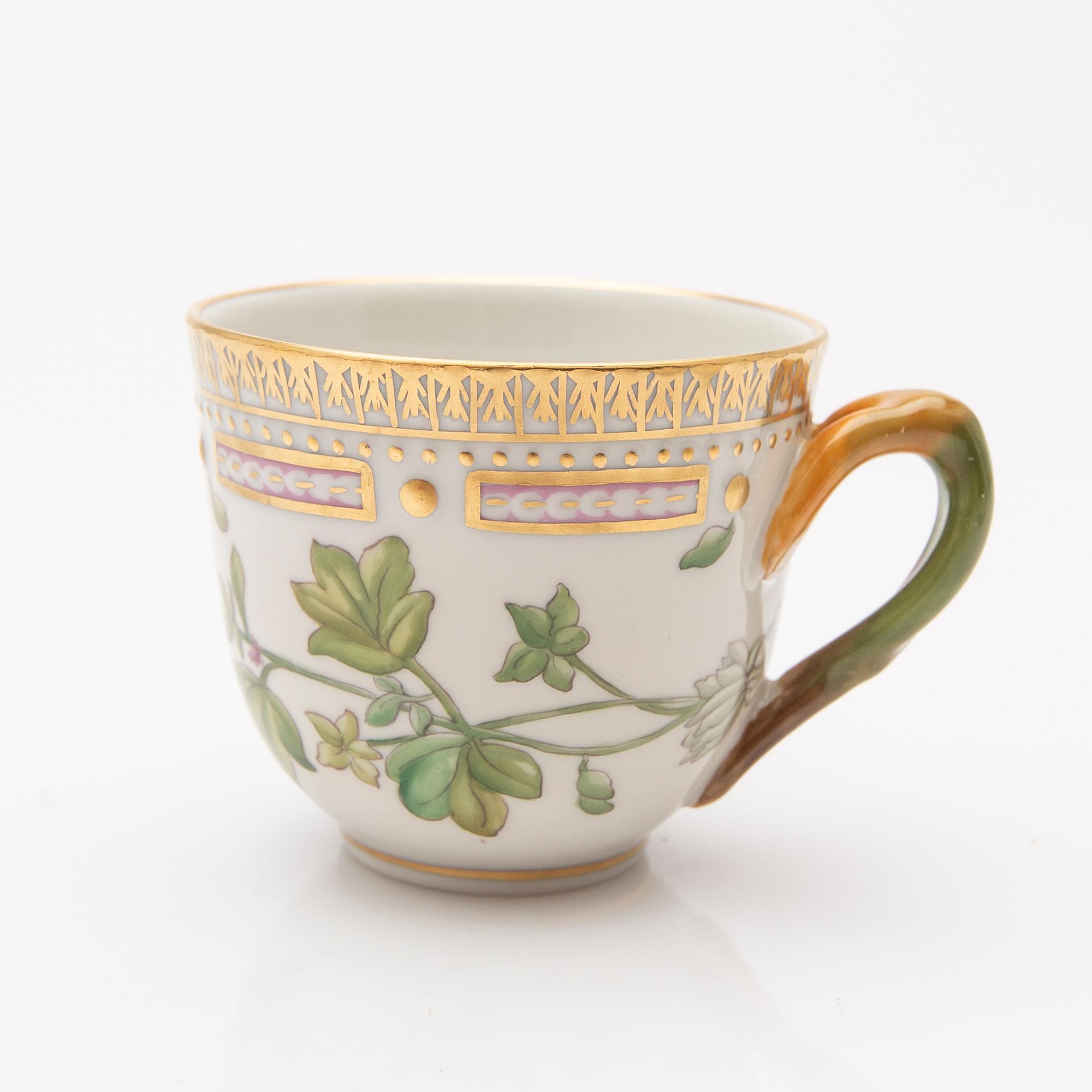Coffee cup with saucer, porcelain, "Flora Danica", Royal Copenhagen, Denmark, 20th century.