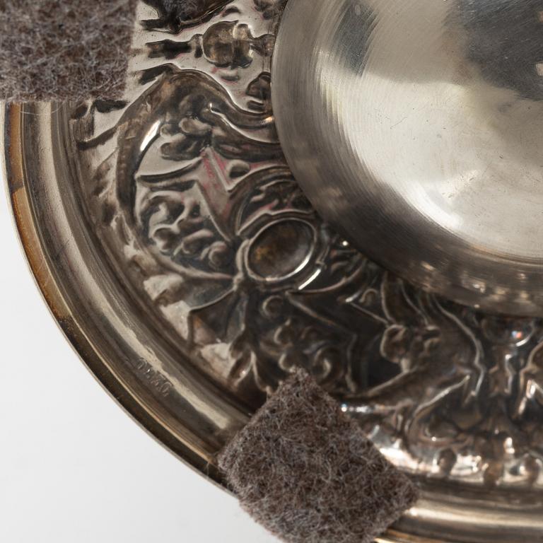 Decanters, a pair, silver and glass, with mark of G Möllenborg, Stockholm 1877.