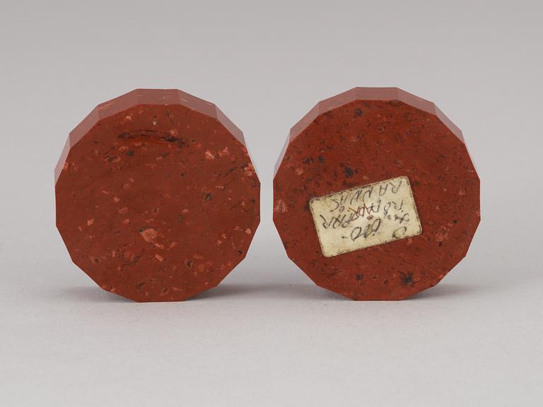 A pair of Swedish Empire 19th century porphyry salts.