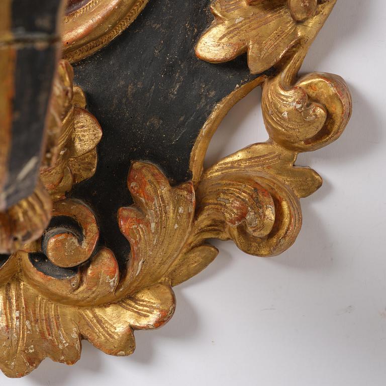 Wall sconces, a pair for one candle, Italy, 19th century, Baroque style.