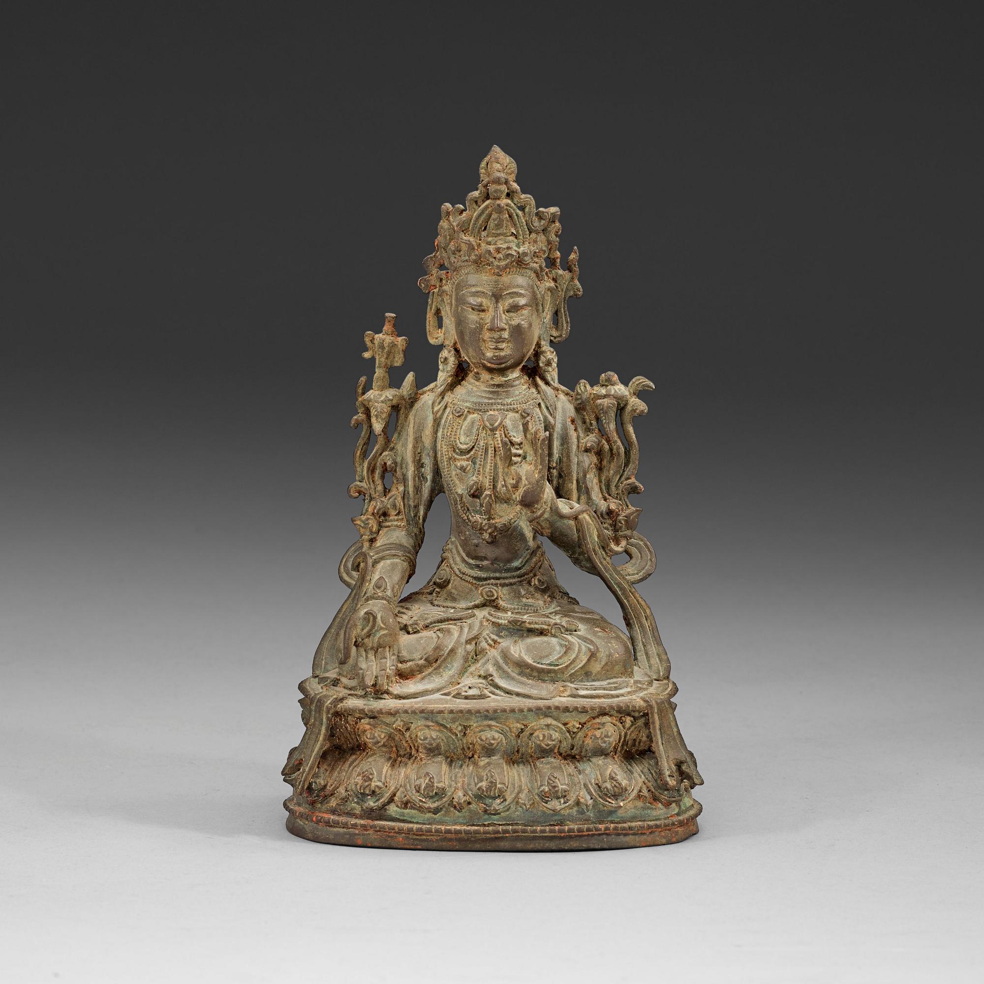 A bronze figurine of Maitreya Bodhisattva, Ming dynasty, 17th century.