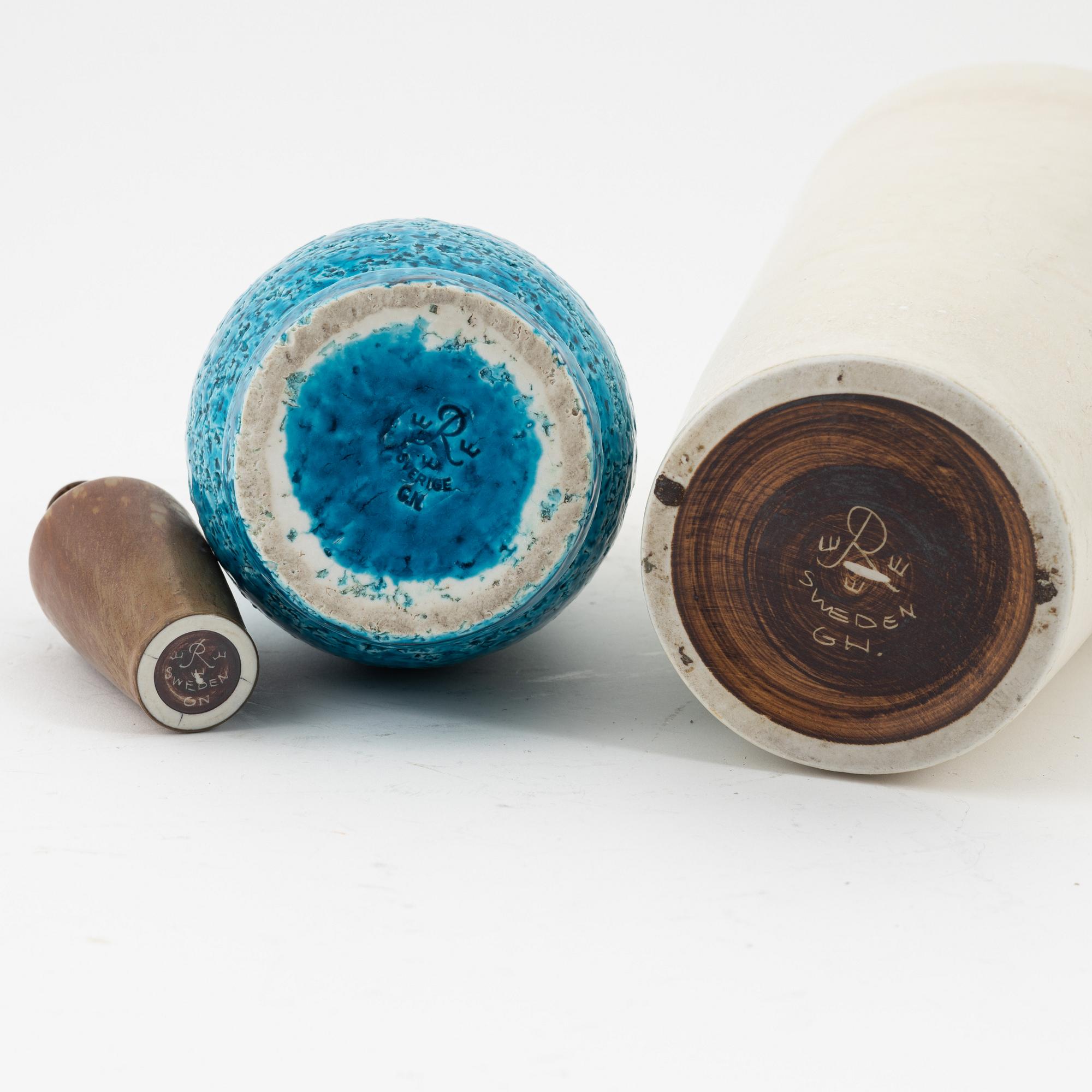 Gunnar Nylund, three stoneware vases, Rörstrand, Sweden.