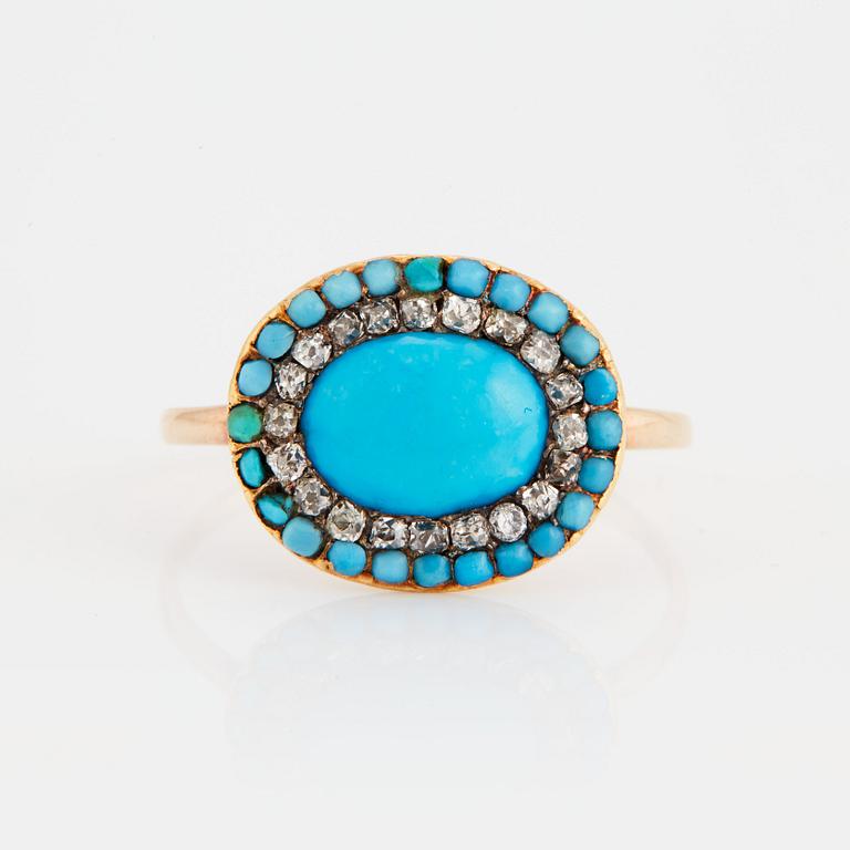 Ring med turkoser och gammalslipade diamanter.