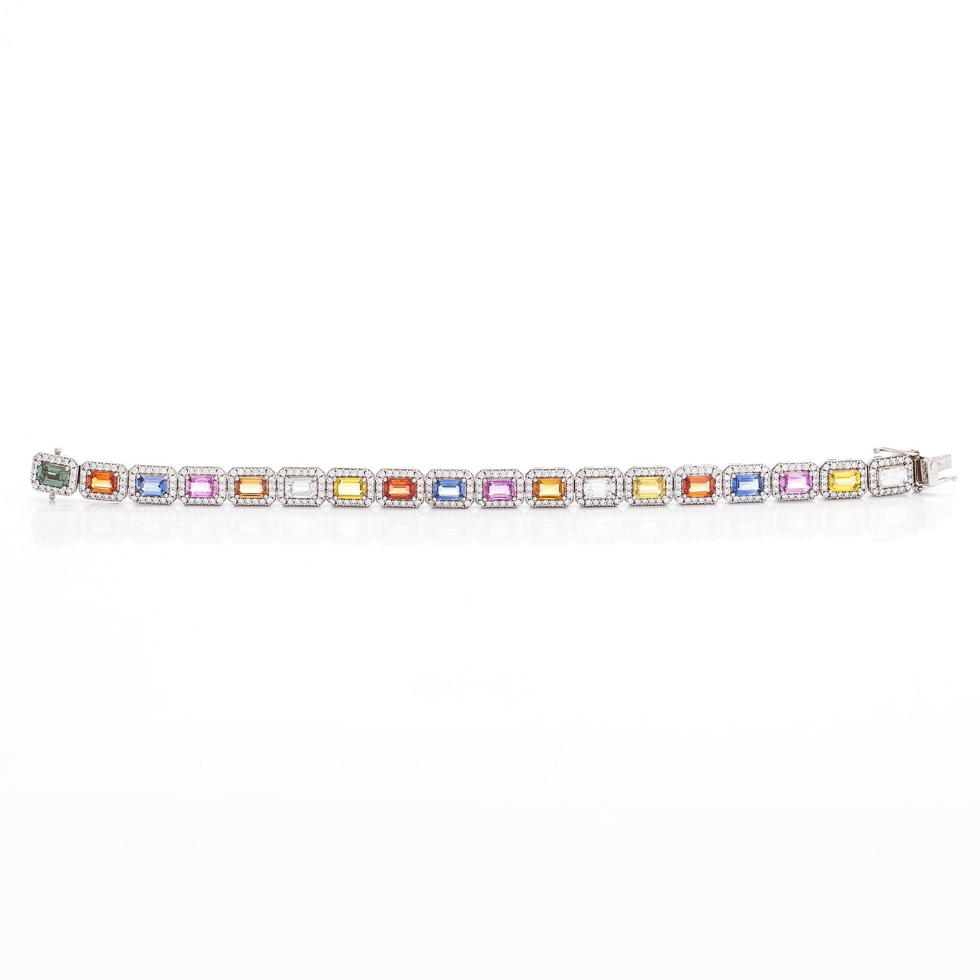 Armband, 18K vitguld med multifärgade safirer och diamanter.