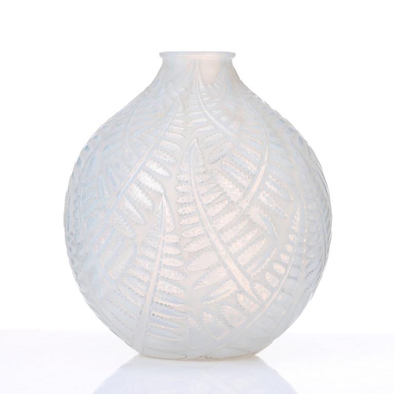 René Lalique, a moulded opalescent "Espalion" glass vase, France 1920-30's, no 996.