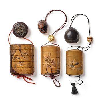 1353. A set of three Japanese gold lacquer inros, 19th century.