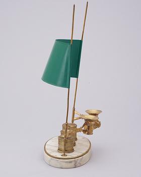A late Gustavian circa 1800 two-light table lamp with ink-stand.