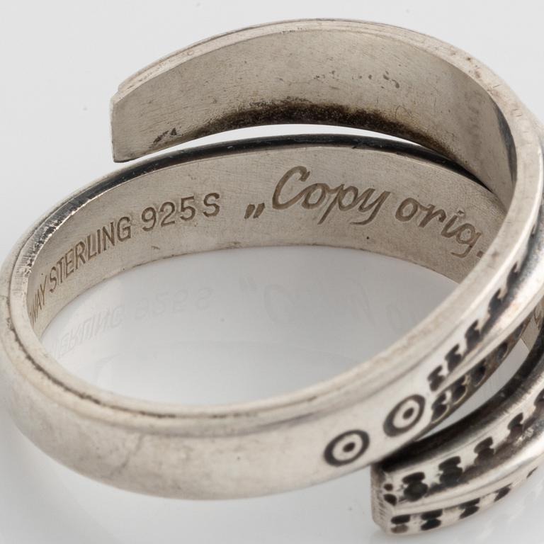 David Andersen, armring, ring samt örhängen, silver, Norge.