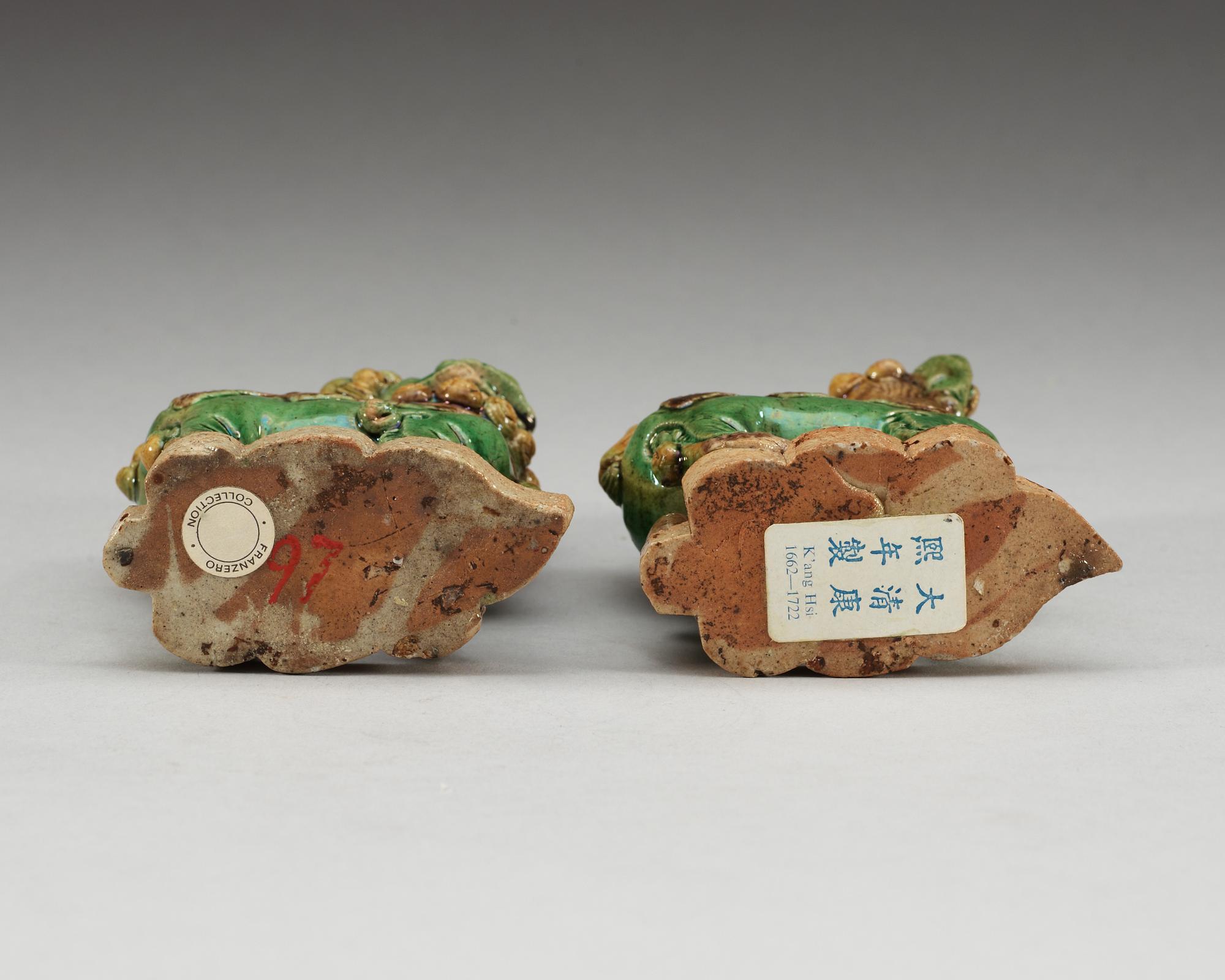 A pair of figures of Buddhist lions, Qing dynasty, Kangxi (1662-1722).