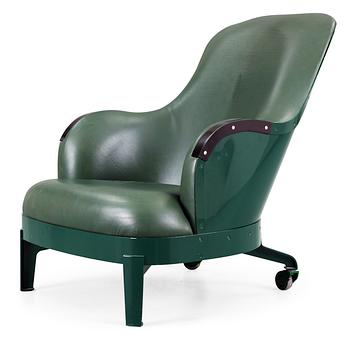 A Mats Theselius 'The Ritz' black laquered steel and green leather armchair, Källemo, Värnamo, Sweden 1994.