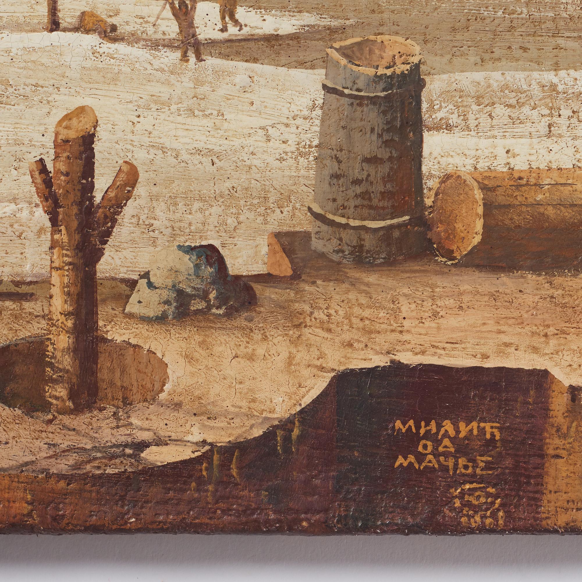 Milić od Mačve, olja på duk lagd på pannå, signerad, även signerad och daterad 1968 a tergo.