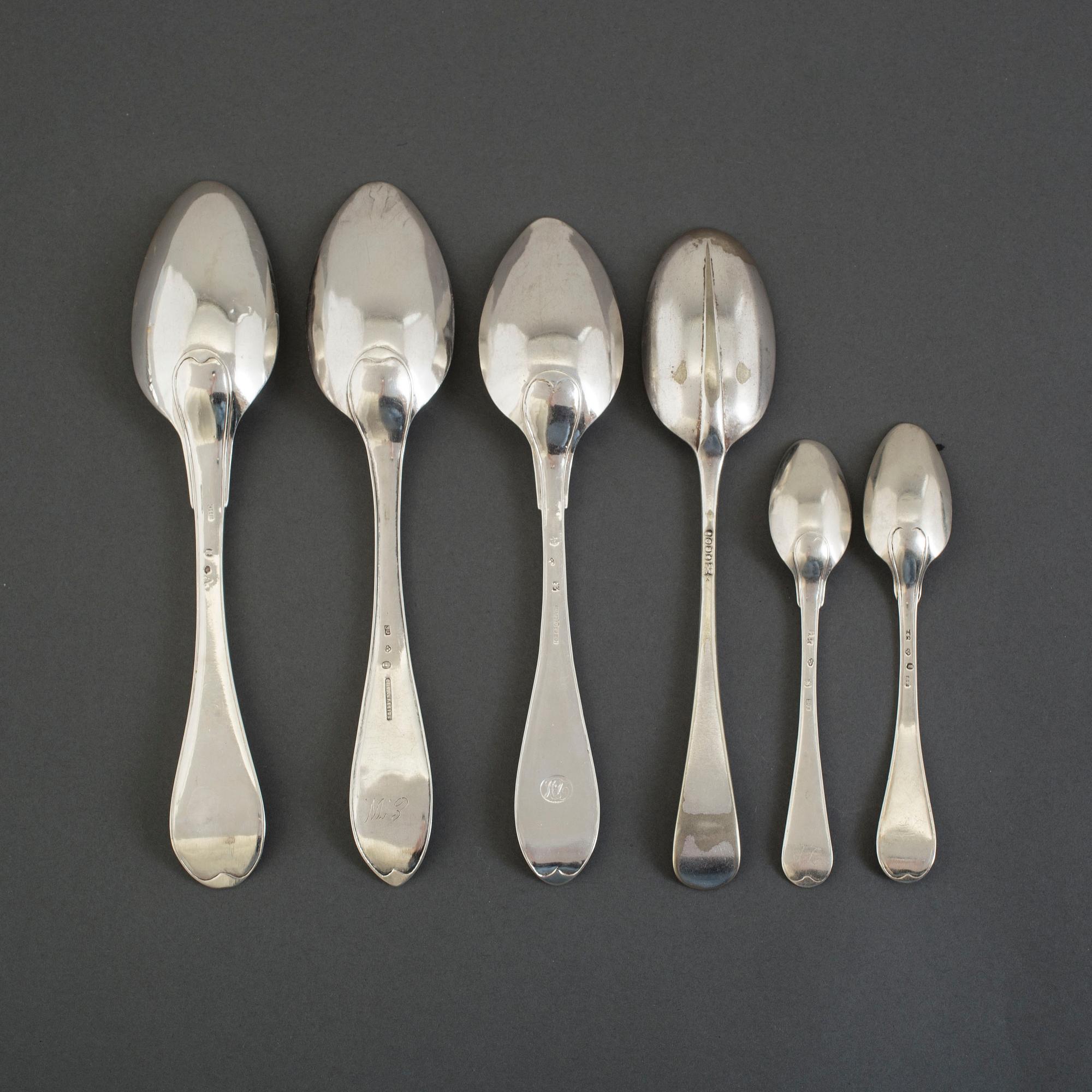 4 + 13 18th and 19th century silver spoons.