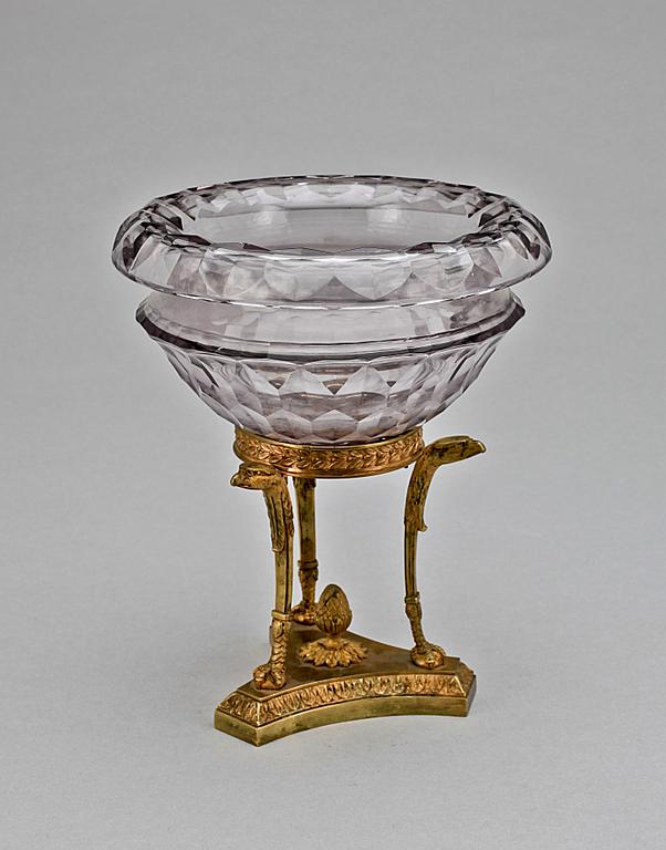 SKÅL PÅ FOT, brons och glas, empirestil, 1800-tal.