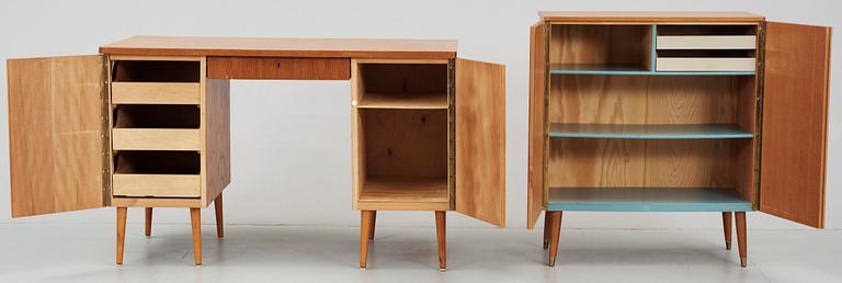 SKRIVBORD samt SKÅP, 1950/60-tal.