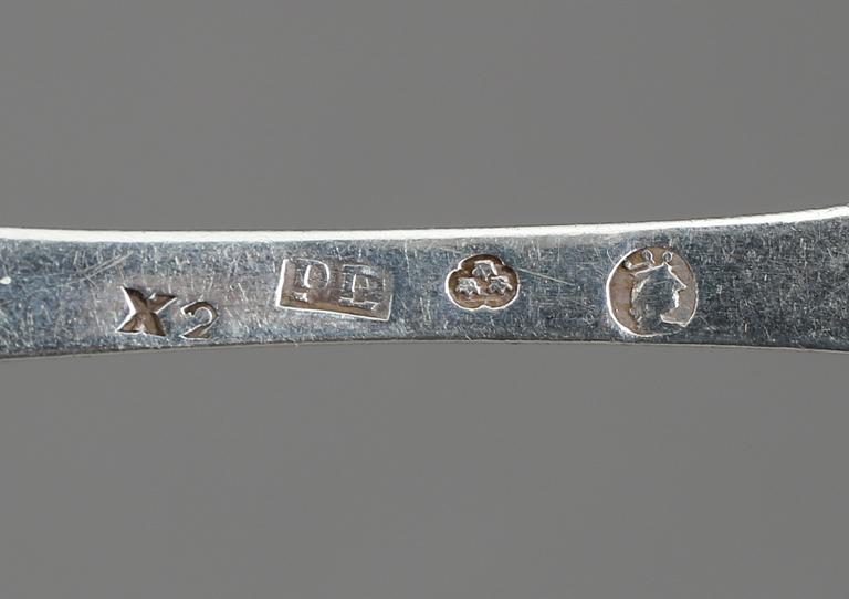 TESKEDAR, 6 st, silver, 17/1800-tal. Vikt 60,7 g.