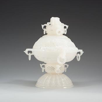 A Chinese white stone tazza with cover, 20th Century.