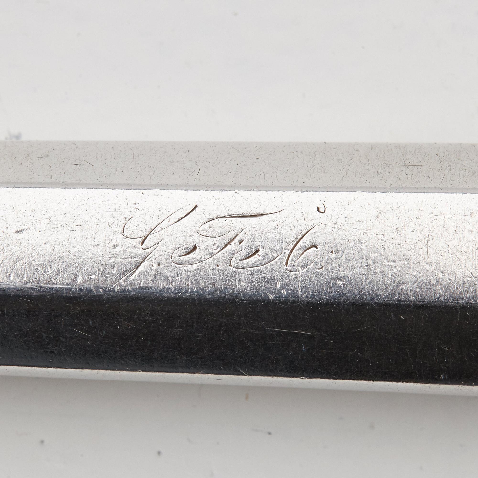Matknivar, 12 st, silver, icke identifierad mästarstämpel ACL. 1800-talets förra hälft.