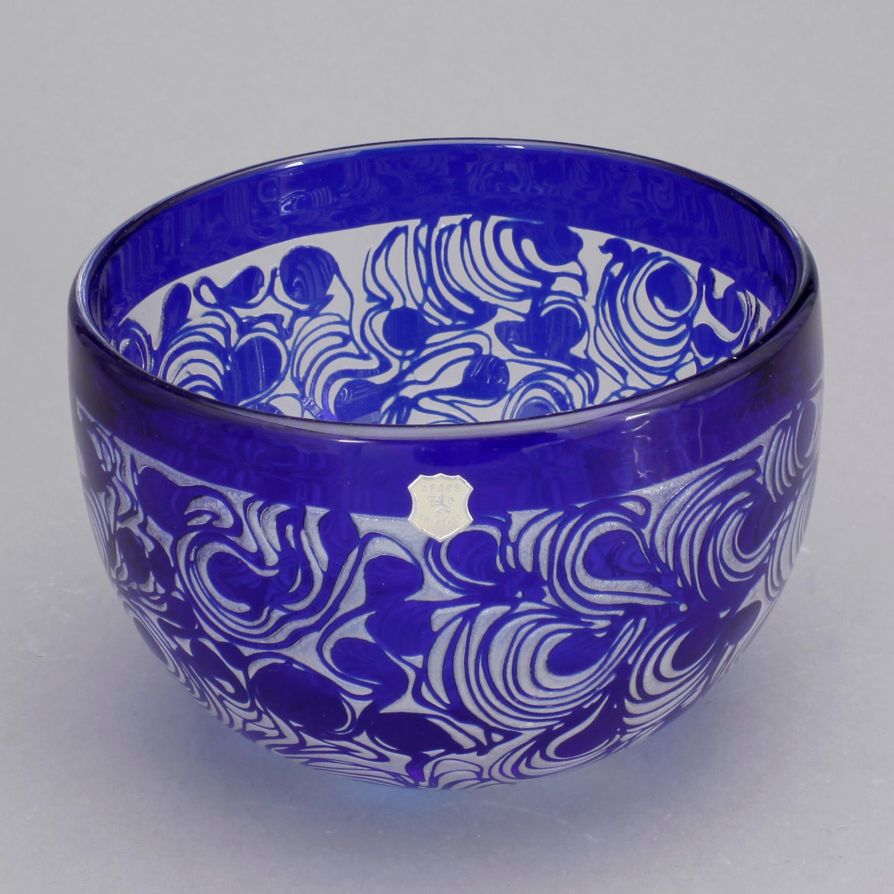 SKÅL, glas, Bertil Vallien, etikettmärkt, Boda Åfors, 1968.