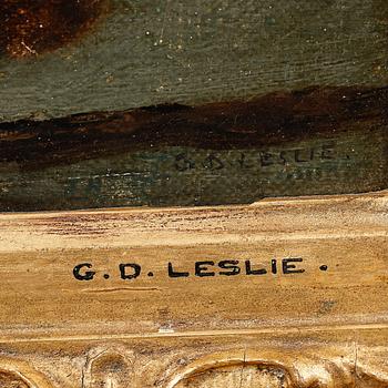 OKÄND KONSTNÄR, olja på duk, signerad Leslie, 1800-tal.